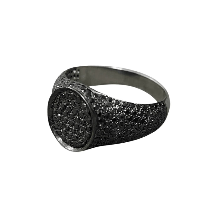 925 Silver Black Diamond Signet Oxidized Ring - K Jewelry Accessories