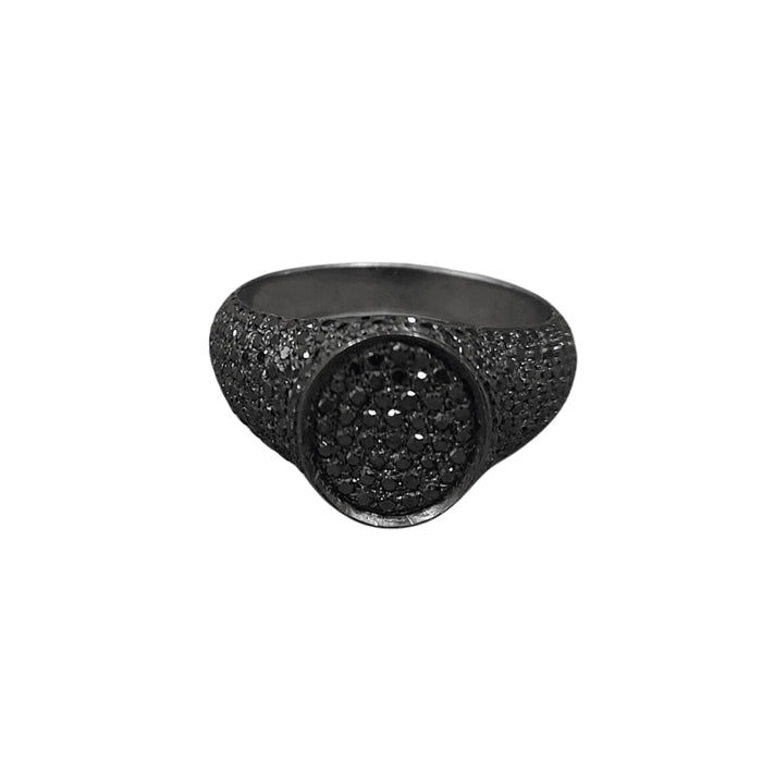 925 Silver Black Diamond Signet Oxidized Ring - K Jewelry Accessories