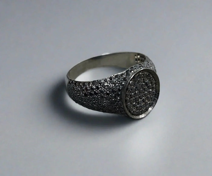 925 Silver Black Diamond Signet Oxidized Ring - K Jewelry Accessories