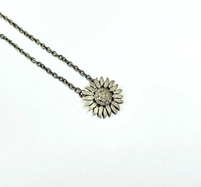 925 Silver Diamond Necklace -Minimalistic Sunflower Design - K Jewelry Accessories