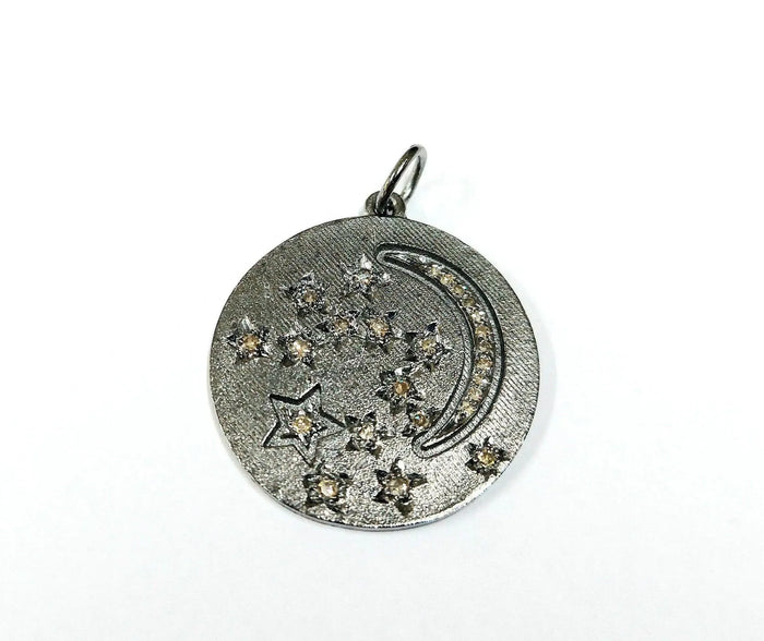 925 Silver Diamond Pendant Coin Shape Stars and moon Charm - K Jewelry Accessories