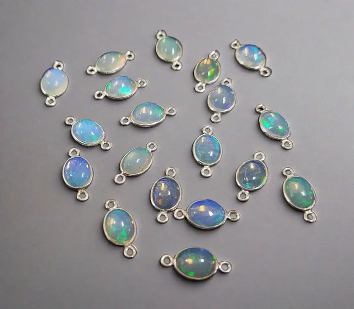 925 Silver Ethiopian Opal Connector Charm - K Jewelry Accessories