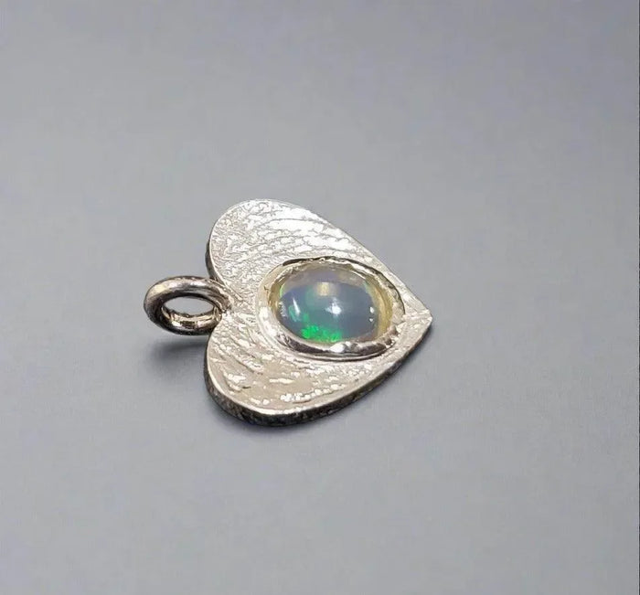 925 Silver Ethiopian Opal Heart Charm Pendant for stacking - K Jewelry Accessories