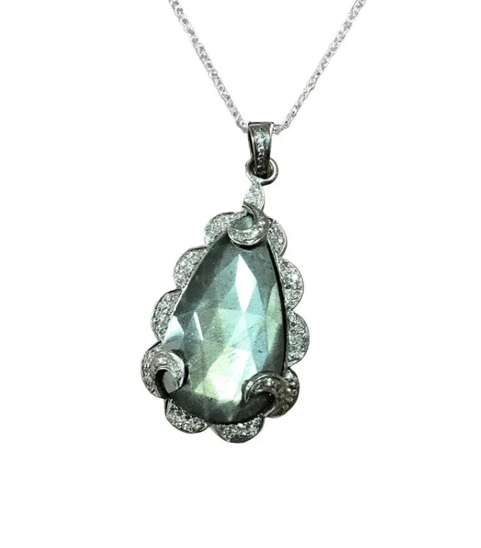 925 Silver Labradorite & Diamond Pendant - K Jewelry Accessories