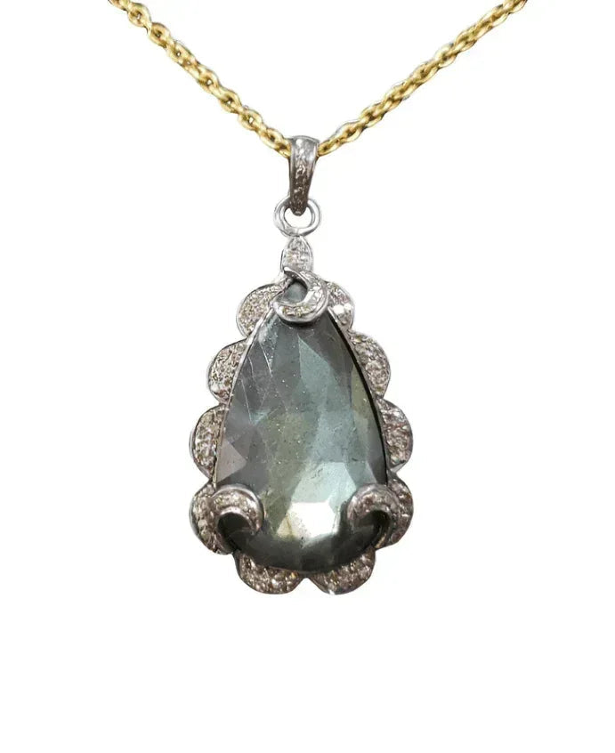 925 Silver Labradorite & Diamond Pendant - K Jewelry Accessories