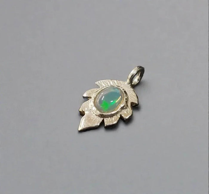 925 Silver Leaf Shape Ethiopian Opal Charm Pendant - K Jewelry Accessories