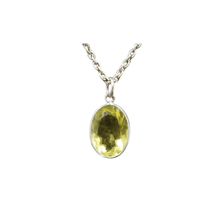 925 Silver Lemon Quartz Pendant oval shape green color - K Jewelry Accessories