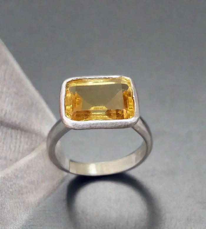 925 Silver Octagon Shape Citrine Ring - K Jewelry Accessories