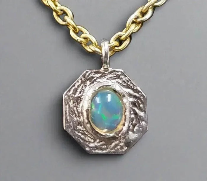 925 Silver Octagon Shape Ethiopian Opal Charm Findings - K Jewelry Accessories