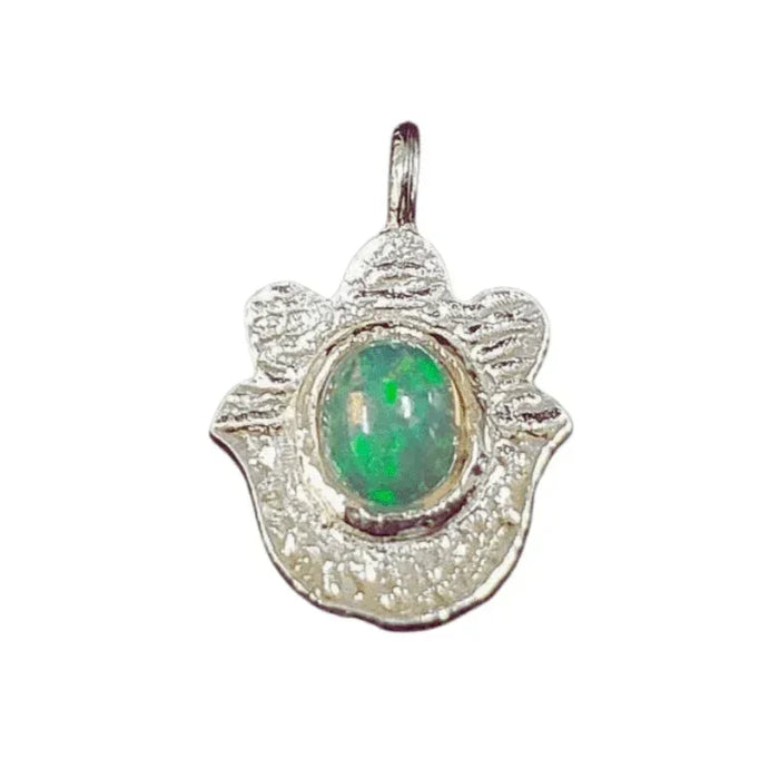 925 Silver Opal Charm Hamsa Hand shape Pendant - K Jewelry Accessories