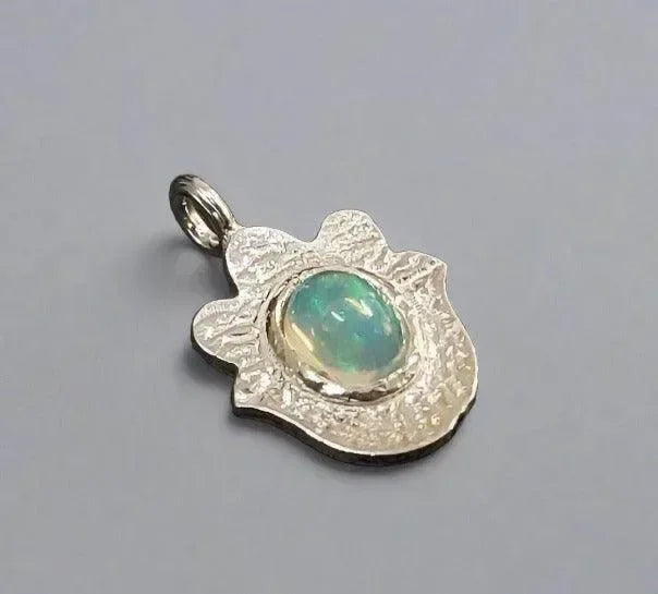 925 Silver Opal Charm Hamsa Hand shape Pendant - K Jewelry Accessories