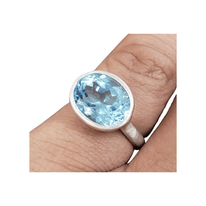 925 Silver Oval Sky Blue Topaz Ring Matte Finish - K Jewelry Accessories