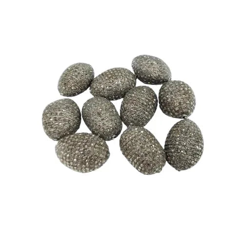 925 Silver Pave Diamond Beads | Large Oval Handmade Beads