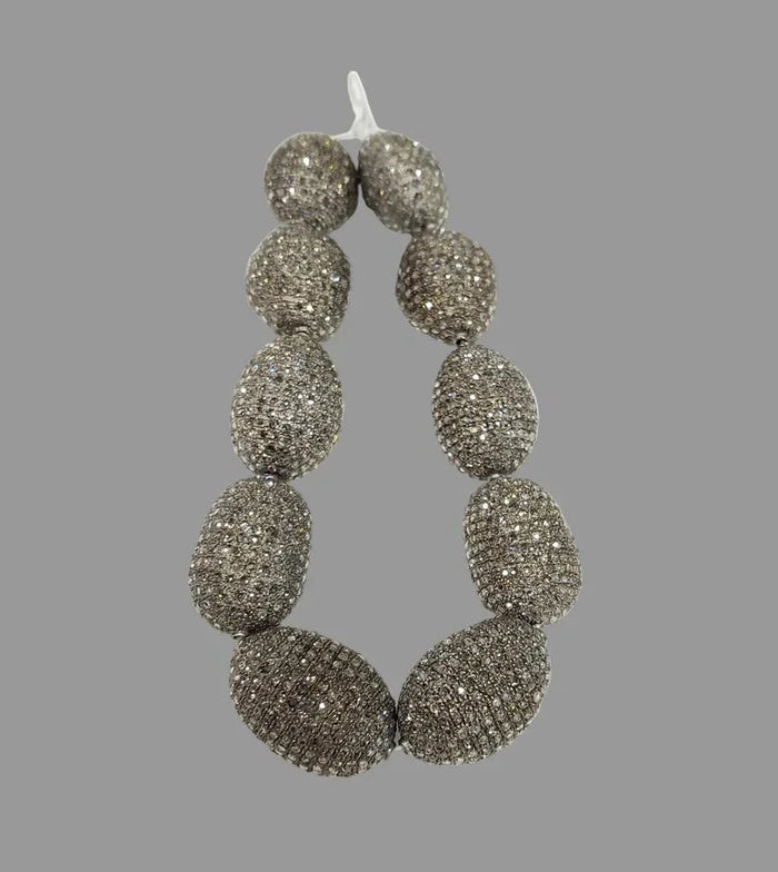 925 Silver Pave Diamond Beads | Large Oval Handmade Beads