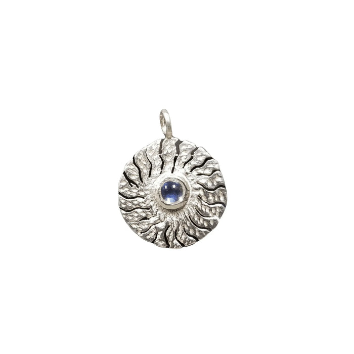 925 Silver Rainbow Moonstone Charm Round hammered - K Jewelry Accessories