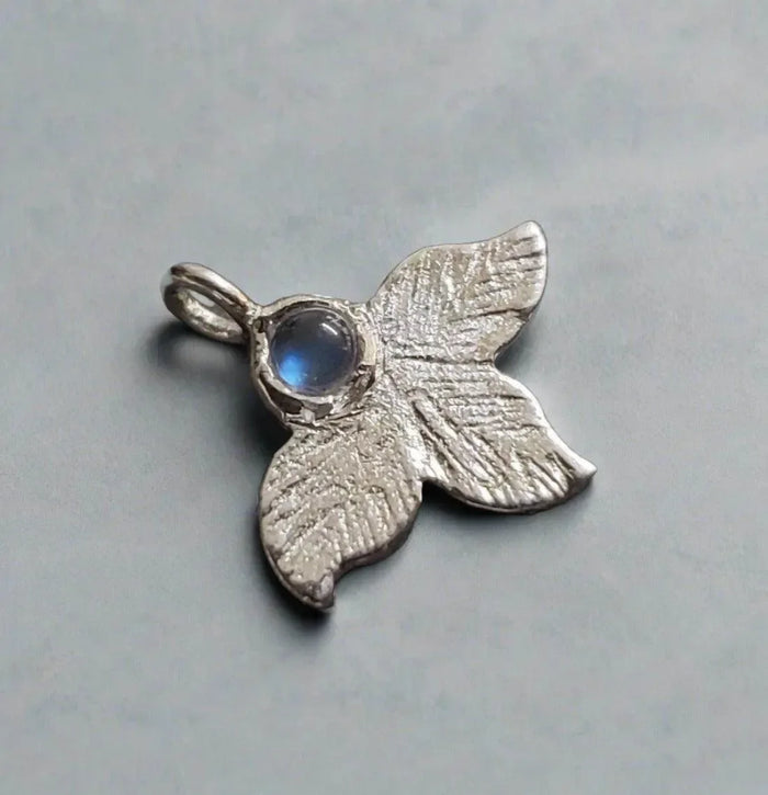 925 Silver Rainbow Moonstone Charm Silver leaf handmade - K Jewelry Accessories