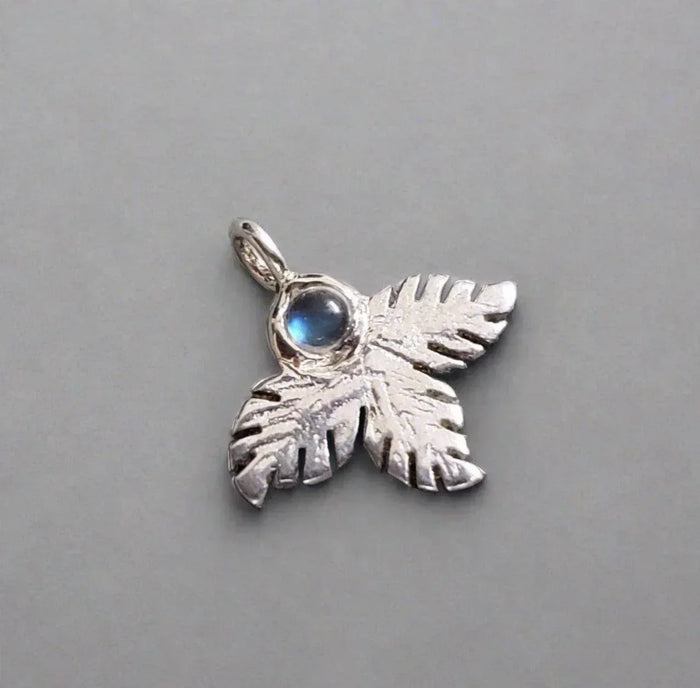 925 Silver Rainbow Moonstone Charm textured leaf - K Jewelry Accessories