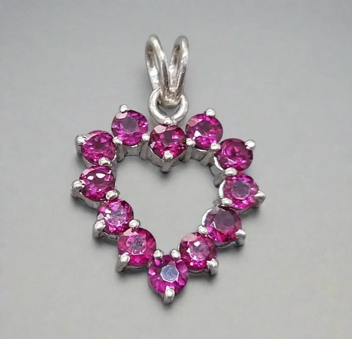 925 Silver Rhodolite Garnet Pendant Heart Shape pink color - K Jewelry Accessories