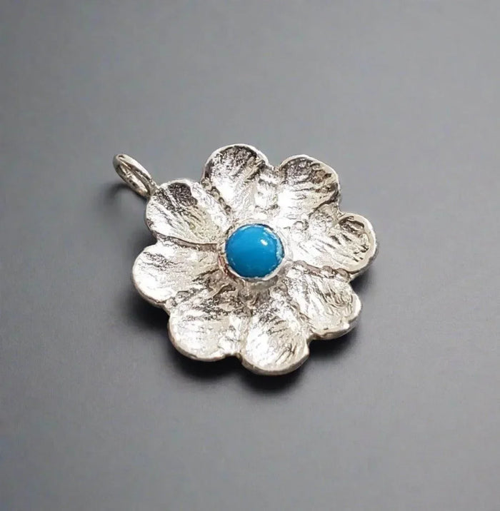 925 Silver Turquoise Flower Charm Handcrafted - K Jewelry Accessories