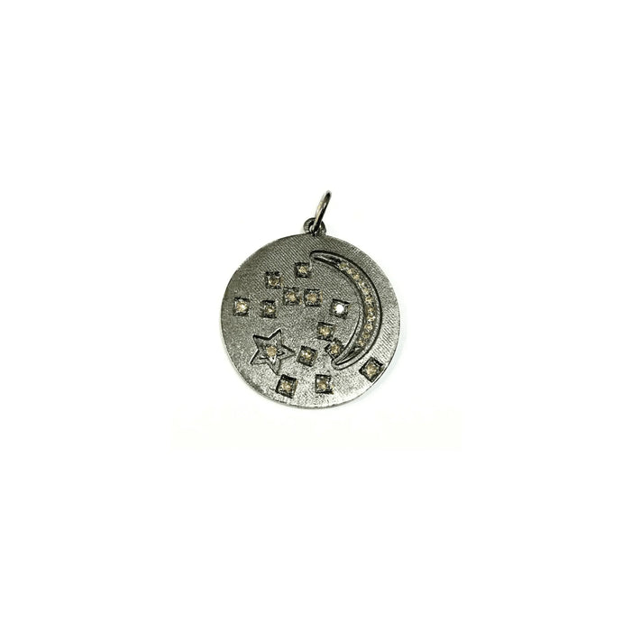 925 Sterling Silver Diamond Star & Moon Pendant - K Jewelry Accessories