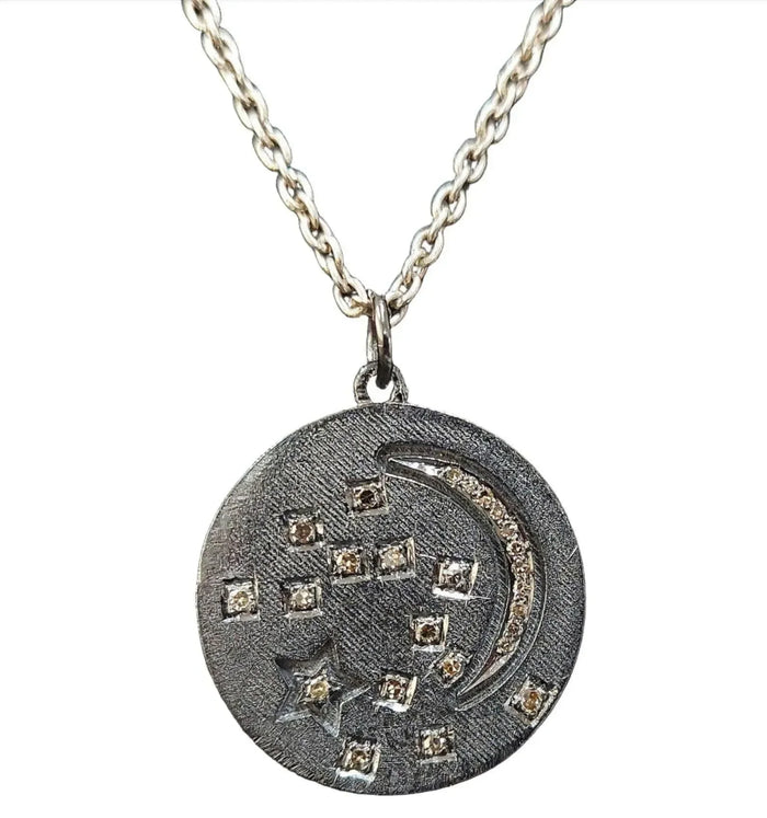 925 Sterling Silver Diamond Star & Moon Pendant - K Jewelry Accessories
