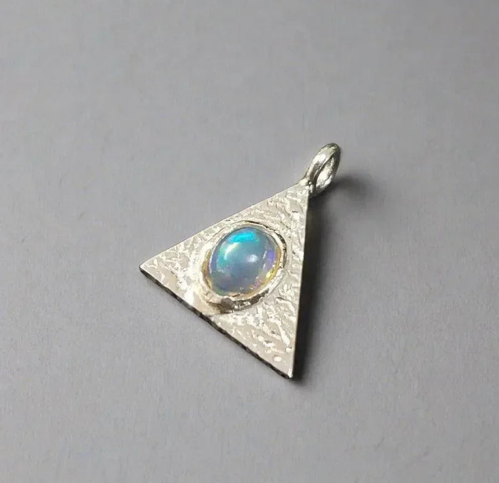 925 Sterling Silver Ethiopian Fire Opal Triangle Charm - K Jewelry Accessories