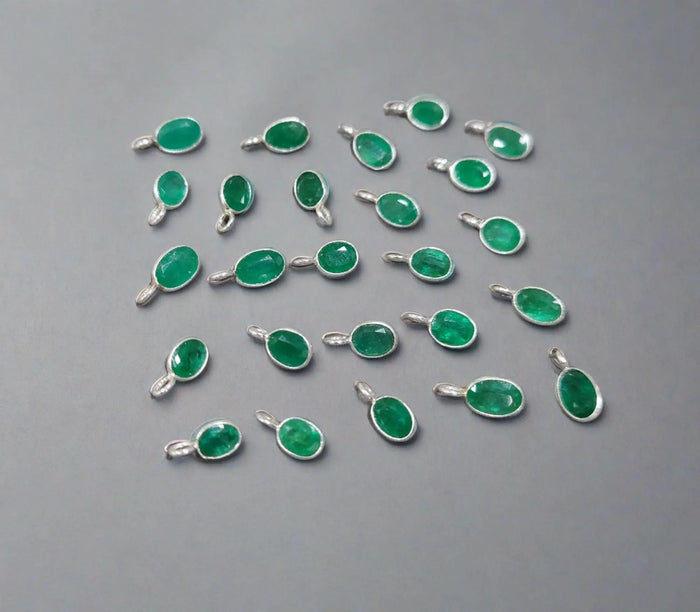 925 Sterling Silver Natural Zambian Emerald Charm Pendant - K Jewelry Accessories