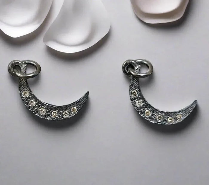 925 Sterling Silver Oxidized Pendant Moon shape Charm - K Jewelry Accessories