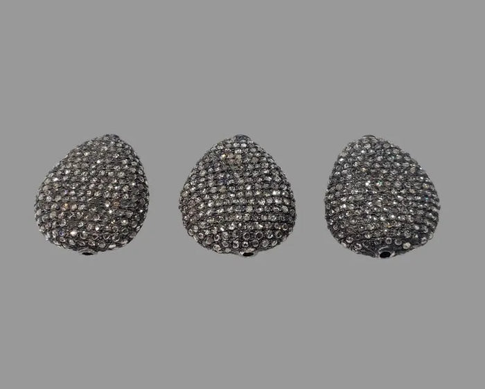 925 Sterling Silver Pave Diamond Teardrop Beads