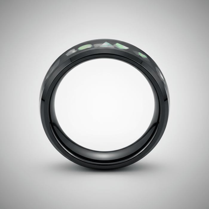 ABALONX — Center-through axial view — men's tungsten wedding ring.