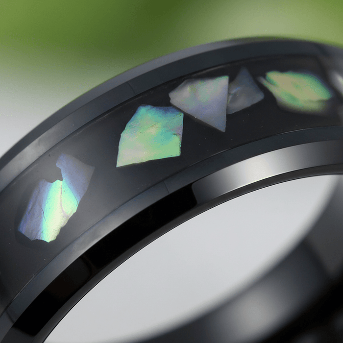 ABALONX — Extreme macro detail — men's tungsten wedding ring.