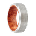 AKAKO | Red Burl Wood, Silver Tungsten Ring, Brushed, Beveled - Rings - Aydins Jewelry - 1