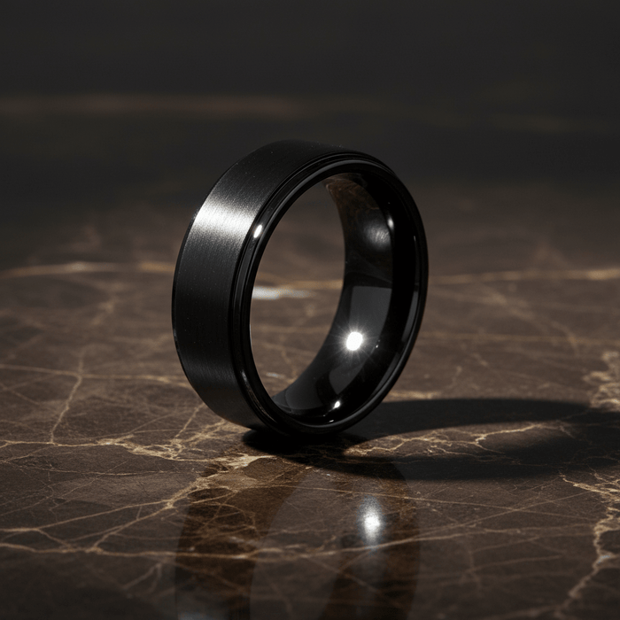 ALLIANCE — detail view — men's tungsten carbide wedding ring | Aydins Jewelry