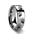 Animal Design Bear Paw Print Laser Engraved Flat T Tungsten Carbide men's wedding band, image 1