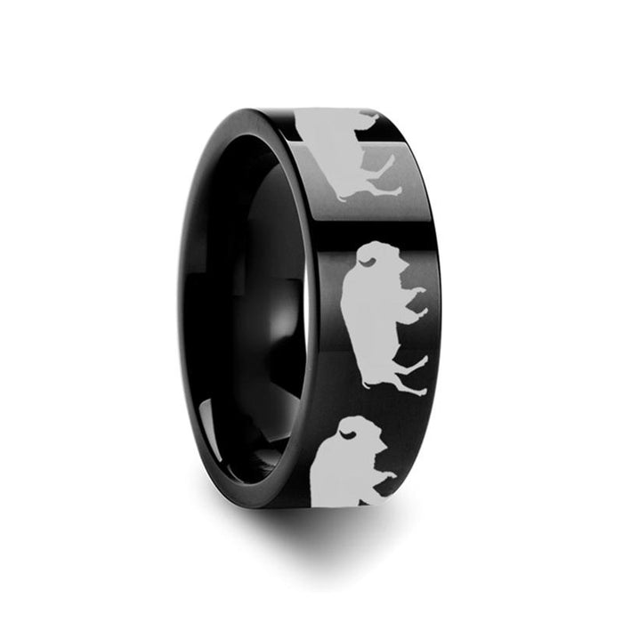 Animal Design Buffalo Print Laser Engraved Flat Po Tungsten Carbide men's wedding band, image 2
