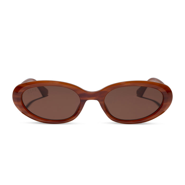 diff eyewear featuring the annabelle round sunglasses with a harvest tortoise frame and brown lenses front view