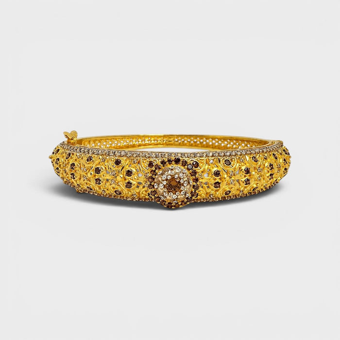 Antique - Style Champagne Cluster Bangle - Monis Anas Jewellers