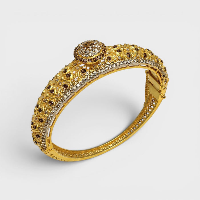 Antique - Style Champagne Cluster Bangle - Monis Anas Jewellers