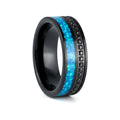 AQUORION black tungsten ring with blue opal inlay and black CZ accents - front view