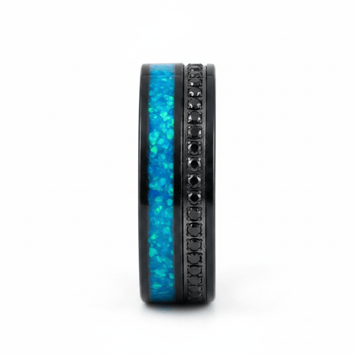 AQUORION — Front-facing straight-on view — men's tungsten wedding ring.
