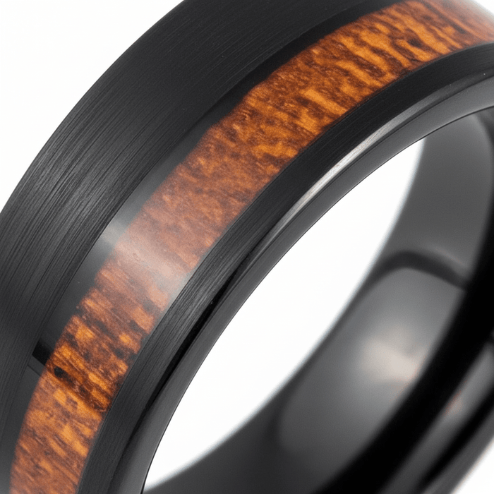 ARCHIE — Extreme macro detail — men's tungsten wedding ring.