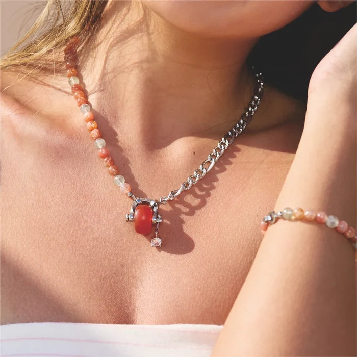 Aries Sunstone & Red Agate Necklace
