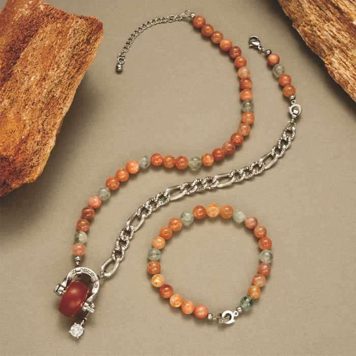 Aries Sunstone & Red Agate Necklace