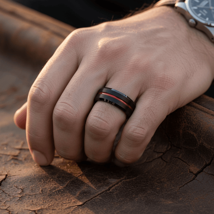 ATEN — lifestyle on hand — men's tungsten carbide wedding ring | Aydins Jewelry