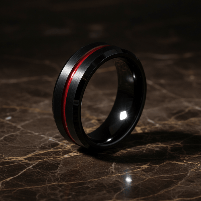 ATEN — detail view — men's tungsten carbide wedding ring | Aydins Jewelry