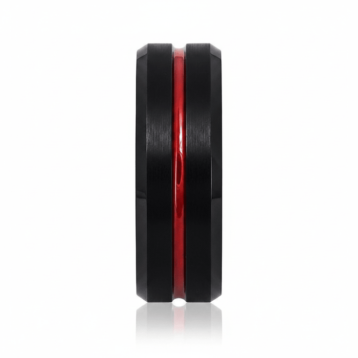 ATEN — angled view — men's tungsten carbide wedding ring | Aydins Jewelry