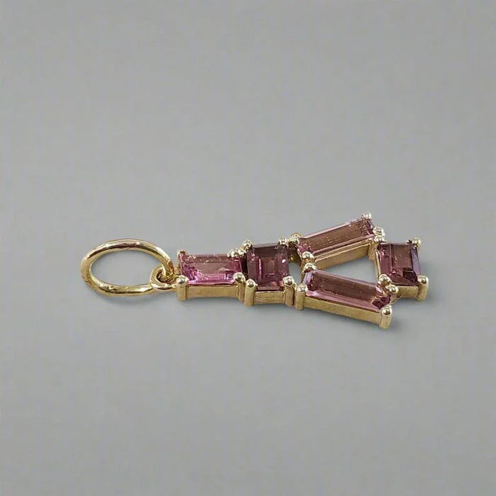 Baguette Pink Tourmaline 14k Gold Pendant: Dainty Natural Stone