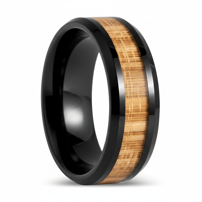 BAMBOOZLE — Hero product shot — men's tungsten wedding ring.