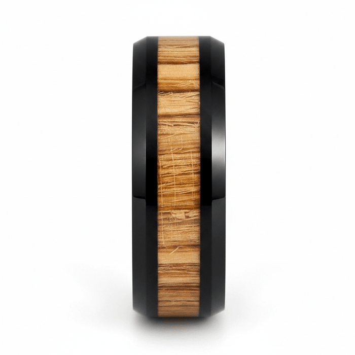 BAMBOOZLE — Front-facing straight-on view — men's tungsten wedding ring.