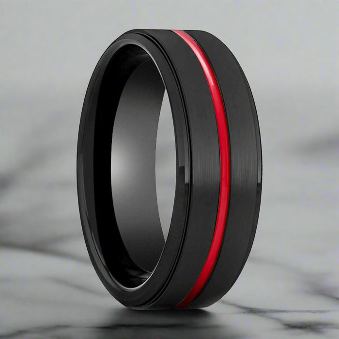 BATMOBILE — hero shot — men's tungsten carbide wedding ring | Aydins Jewelry